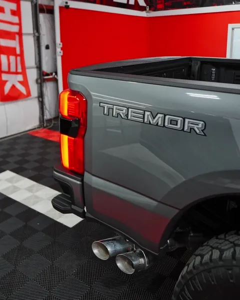 Bed badge and taillight on a gray Ford Super Duty